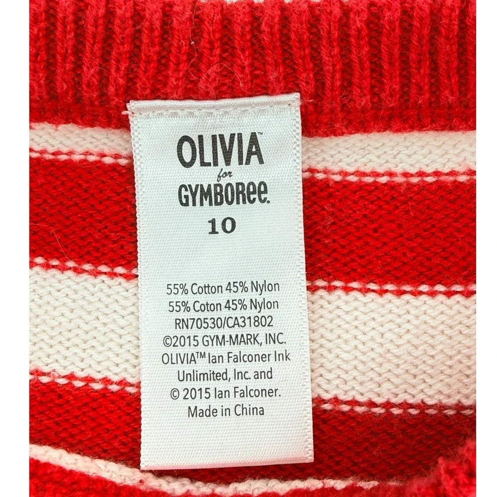 Olivia for Gymboree Girls Red Cream Olivia the Pig Striped Sweater Dress Size 10